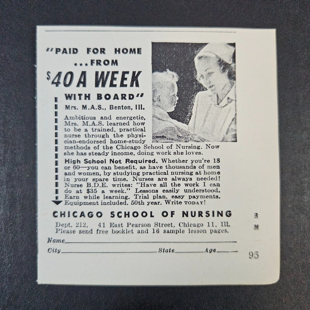 1949 Chicago School of Nursing Vintage Print Ad Practical Nurse Study At Home‎